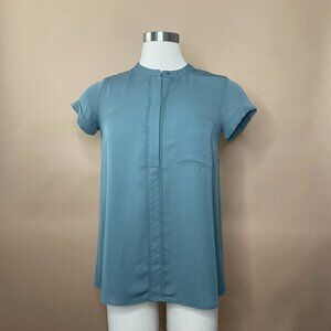 Simply Vera Wang Grey Teal Frayed Edge Blouse